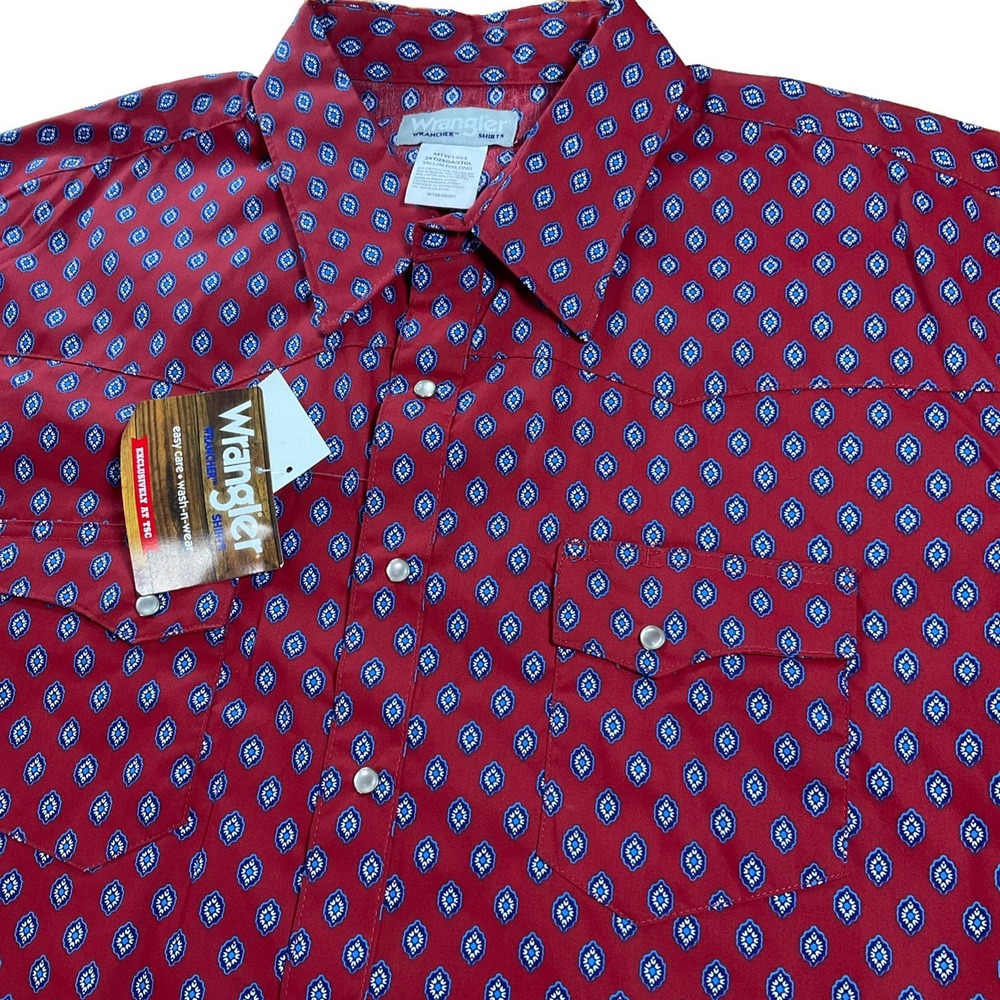 NWT Wrangler Western Pearl Snap Shirt Red Bandana Print 2XT Big & Tall Rodeo